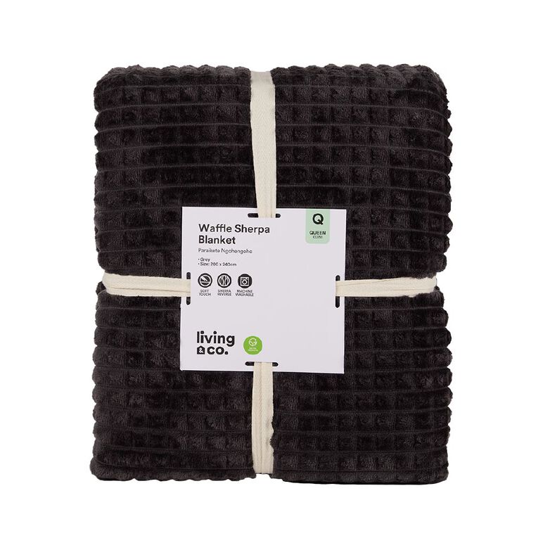 Living & Co Waffle Plush Blanket Rose Grey Queen, , hi-res