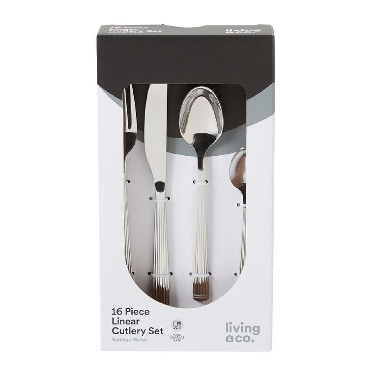Living & Co Cutlery Set Linear Stainless Steel 16 Piece, , hi-res