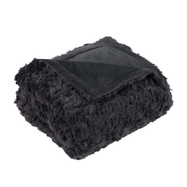 Living & Co Throw Faux Fur Texture Grey 127cm x 152cm, , hi-res