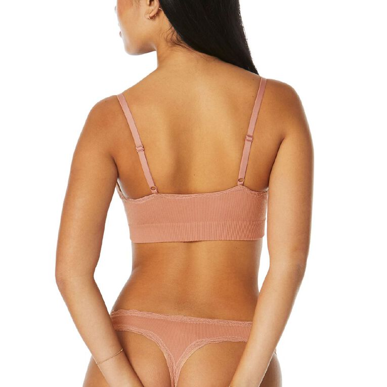 Clio Women's Rib & Lace Padded Tri Bra, Pink Light, hi-res