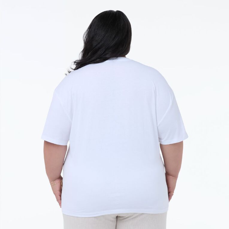 H&H Women's Plus Short Sleeve Boyfriend Print Tee, White, hi-res