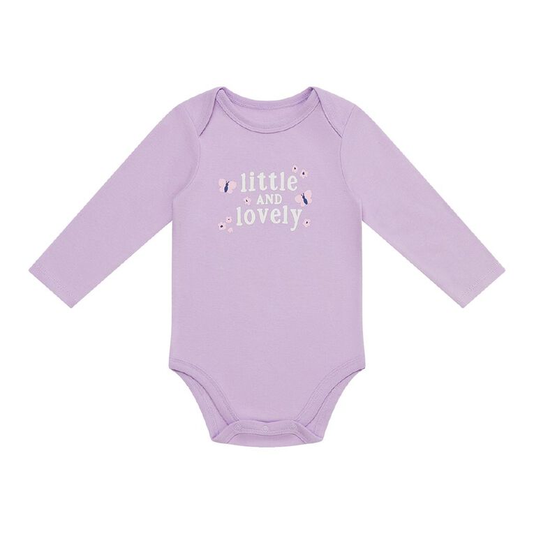 Young Original Babys' Long Sleeve Printed Bodysuit 3 Pack, Purple Light LOVELY, hi-res