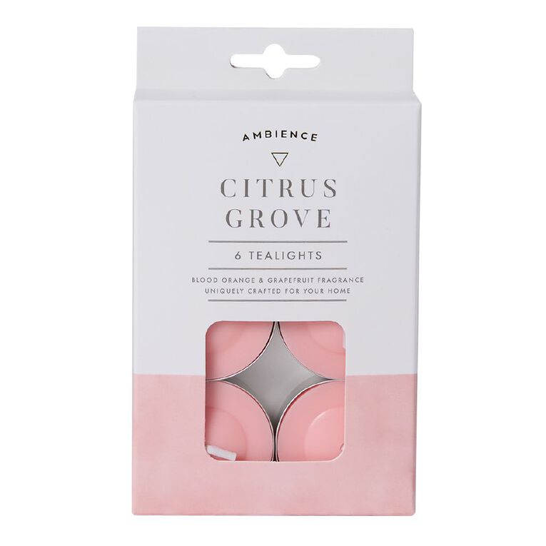 Living & Co Ambience Scented Tealight Candles Citrus Grove 6 Pack, , hi-res