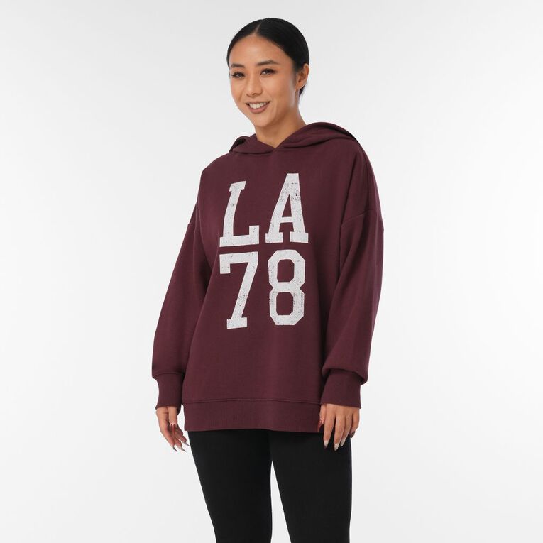 H&H Women's Long Sleeve Printed Hoodie, Red Dark, hi-res