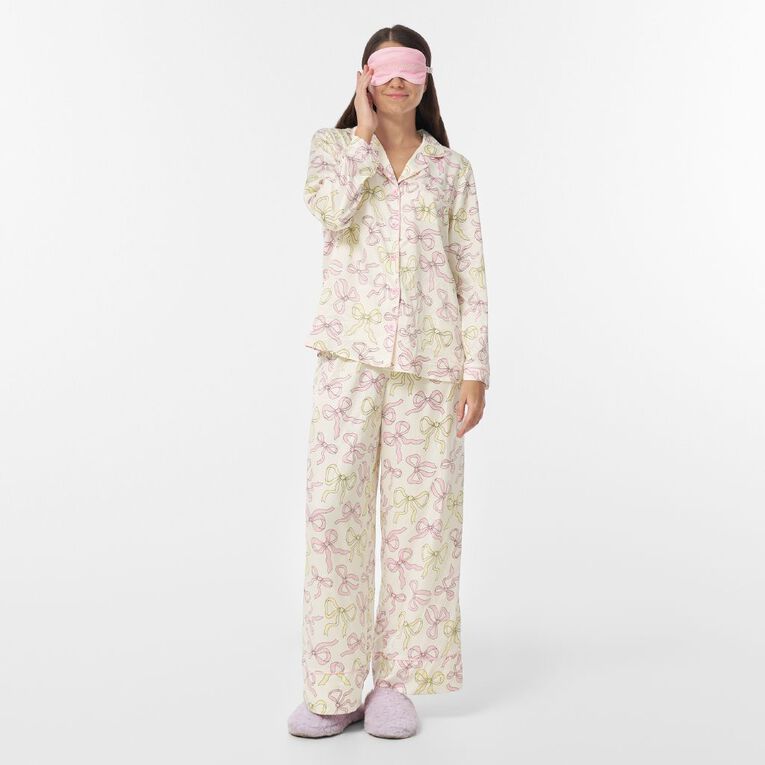 H&H Women's Satin Pyjama Set with Eye Mask, White, hi-res