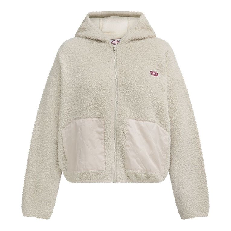 BRDRLESS Cleo ZIp-Thru Long Sleeve Teddy Fleece, Cream, hi-res