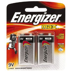 Energizer Max Alkaline Batteries 9V 2 Pack