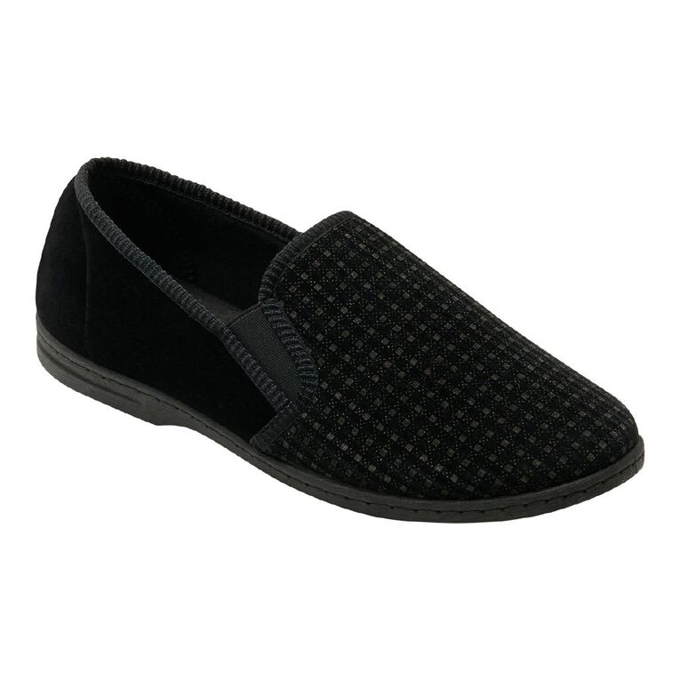 H&H Men's Edgar Memory Foam Closed Back Slippers, Black, hi-res