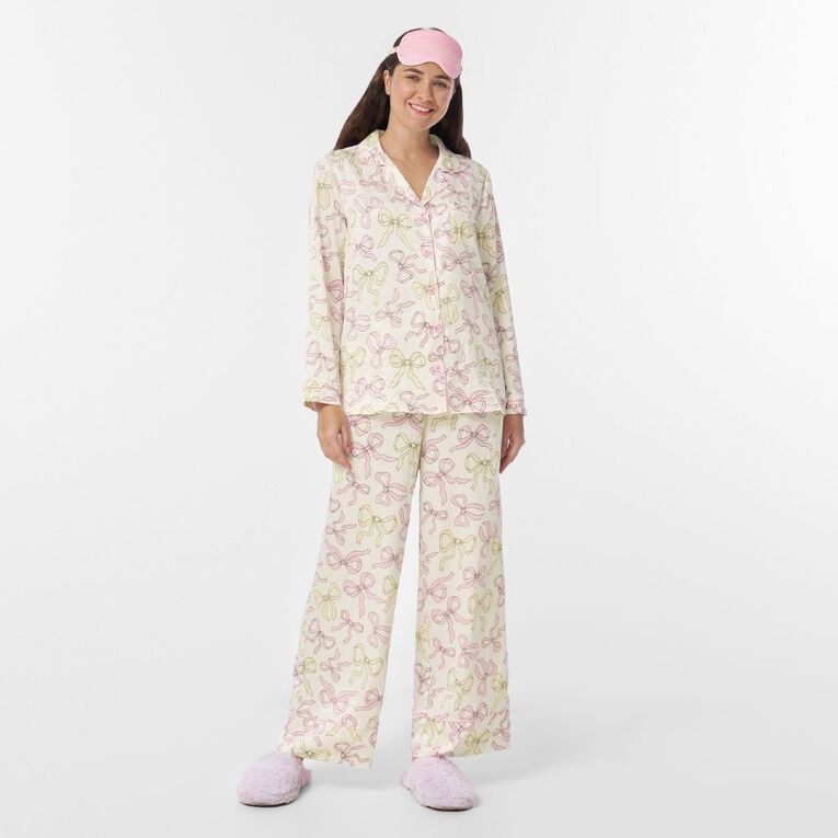 H&H Women's Satin Pyjama Set with Eye Mask, White, hi-res