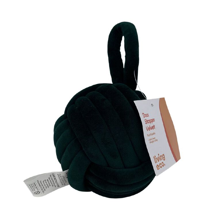 Living & Co Door Stop Velvet 14cm Green Dark, , hi-res