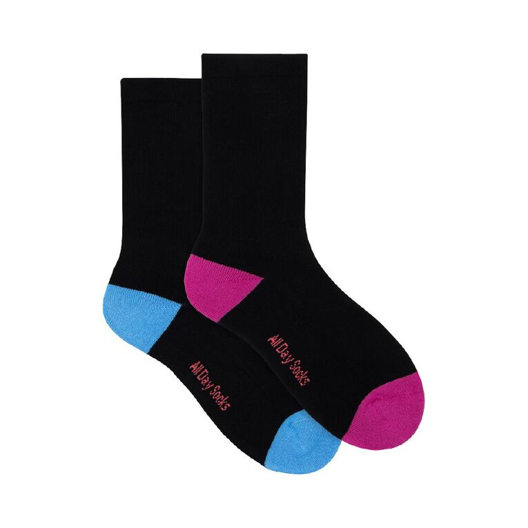 Underworks Women's All Day Cushion Crew Socks 2 Pack, Black, hi-res