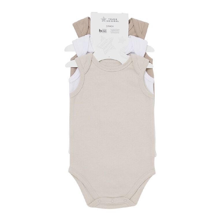 Young Original Long Sleeve Plain Bodysuit 3 Pack, Brown Light, hi-res