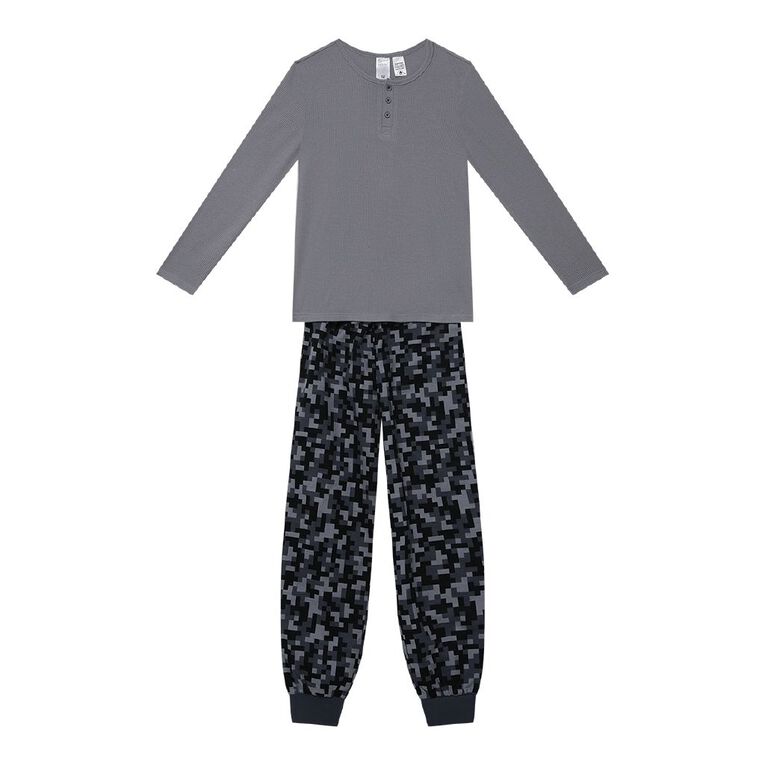 H&H Boys' Waffle and Flanelette Pyjama Set, Grey Mid, hi-res