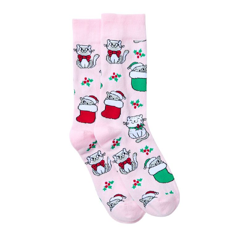 Sock Crew Christmas Novelty Crew Socks 1 Pack, Pink, hi-res