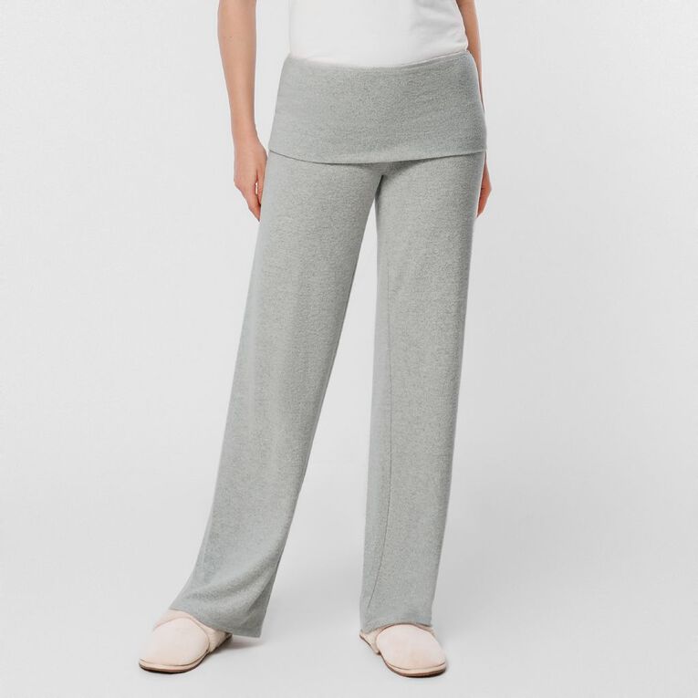H&H Women's Brushed Knit Rib Fold Over Lounge Pants, Grey Mid, hi-res