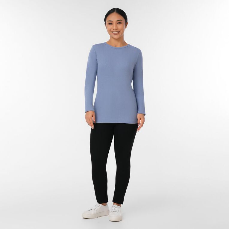 H&H Women's Long Sleeve Classic Rib Top, Blue Mid, hi-res