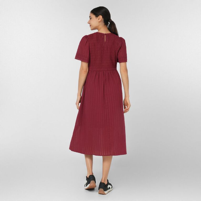H&H Women's Shirring Midi Short Sleeve Dress, Red Dark, hi-res