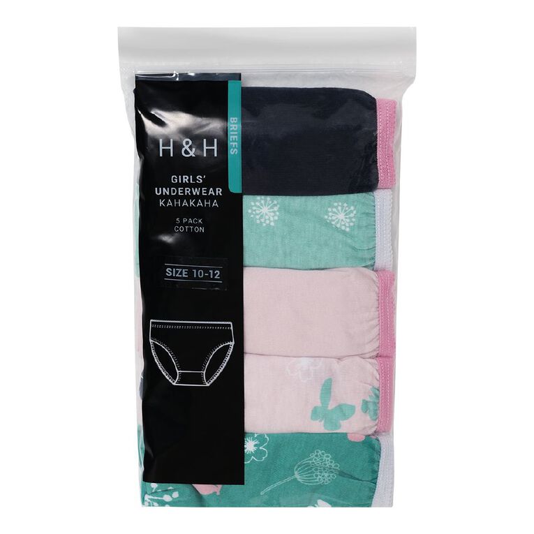 H&H Girls' Briefs 5 Pack, Green Mid, hi-res