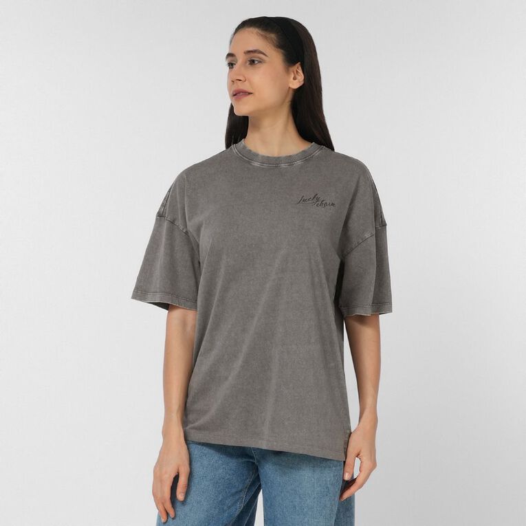 H&H Women's Short Sleeve Boyfriend Graphic Tee, Grey Mid, hi-res