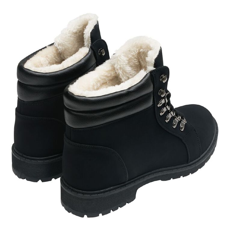 H&H Women's Combat Collar Boots, Black, hi-res