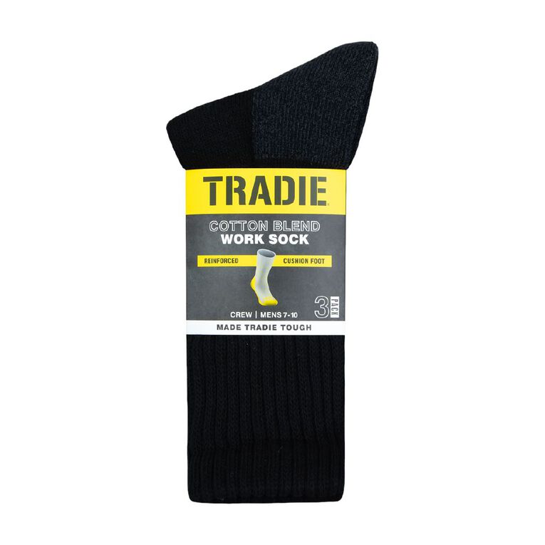 Tradie Tough Men's Work Crew Socks 3 Pack, Black/Green, hi-res