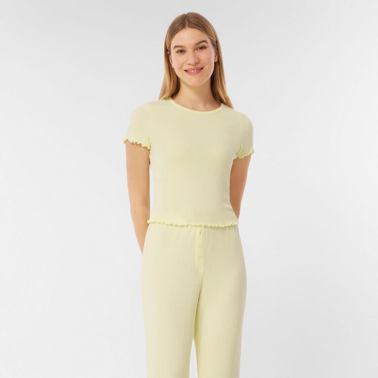 H&H Women's Pointelle Sleep Baby Tee, Yellow Light, hi-res