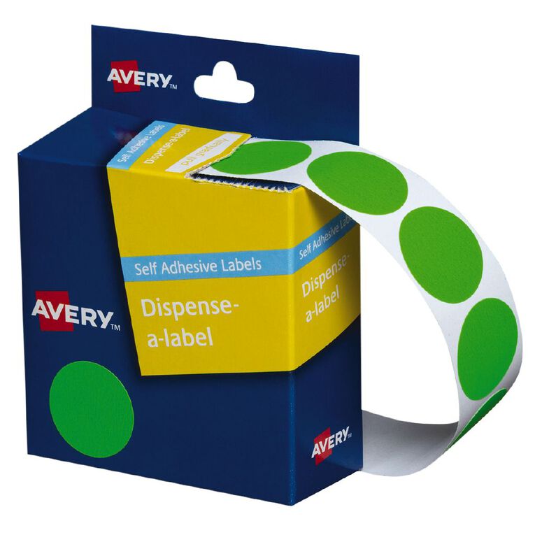 Avery Fluoro Green Dispenser Dot Stickers 24mm diameter 350 Labels, , hi-res