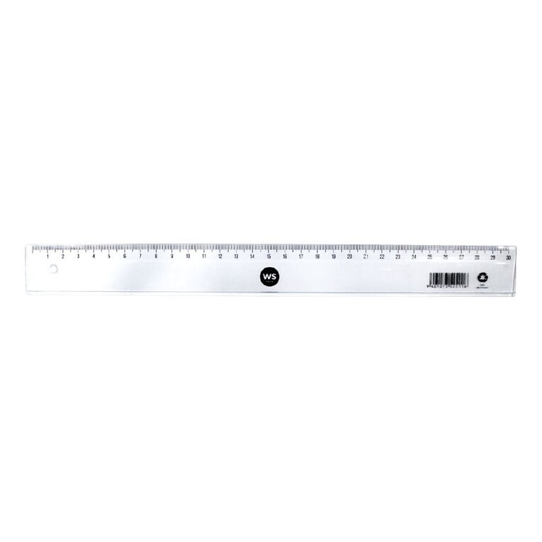 WS Recycled Plastic Ruler 30cm Clear, , hi-res