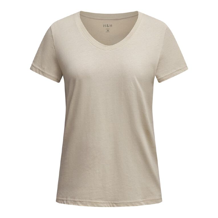 H&H Women's Essential Short Sleeve V-Neck Tee, Brown Light, hi-res