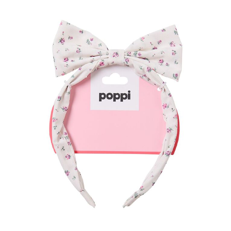 Poppi Bow Headband Pink Flowers, , hi-res