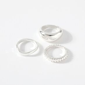 Smooth Organic Shape Silver Ring Set 3 Pieces