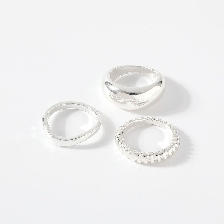 Smooth Organic Shape Silver Ring Set 3 Pieces, , hi-res