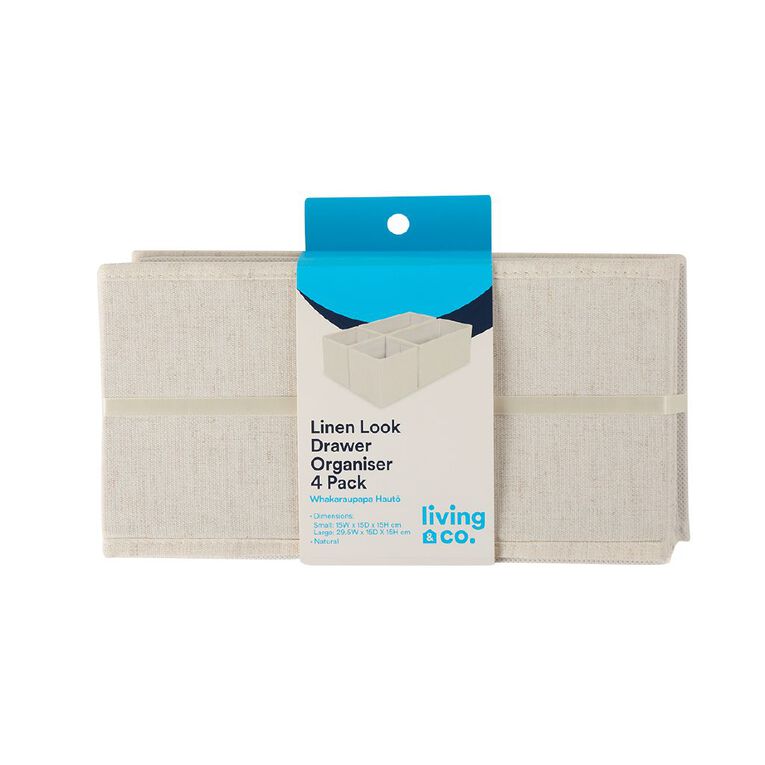 Living & Co Linen Look Draw Organiser 4 Pack Cream, , hi-res