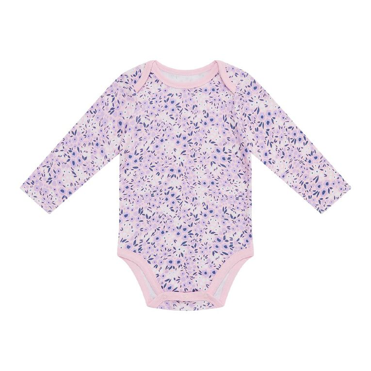 Young Original Babys' Long Sleeve Printed Bodysuit 3 Pack, Purple Light LOVELY, hi-res