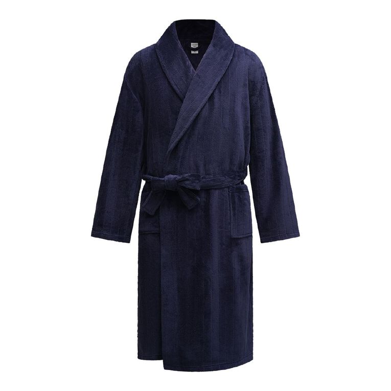 H&H Men's Coral Fleece Robe, Blue Dark, hi-res