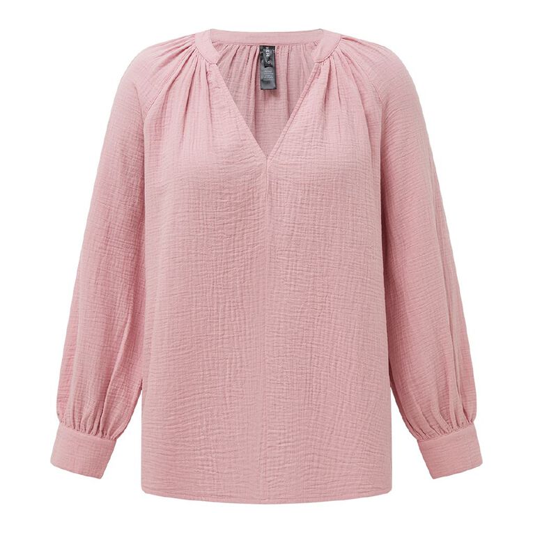 H&H Women's Long Sleeve Cotton Blouse, Pink Mid, hi-res