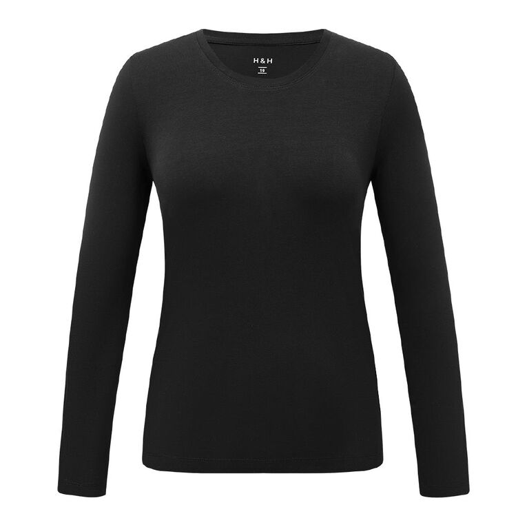 Womens Black Long Sleeve Top Solid Color Elastic Tight Long Sleeve