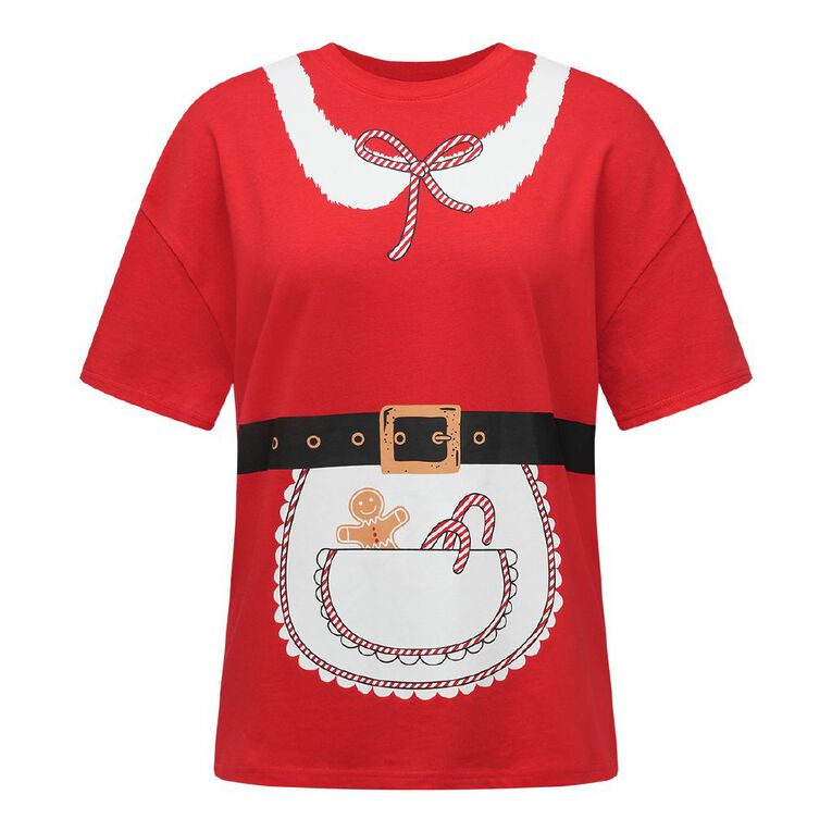 H&H Women's Christmas Printed Tee, Red, hi-res