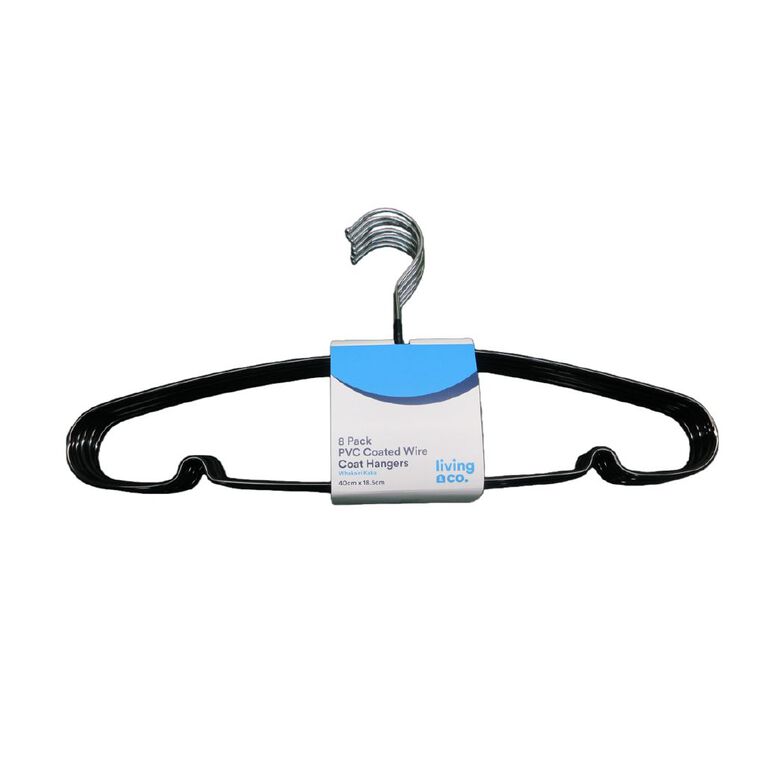 Living & Co PVC Coated Wire Coat Hangers Black 8 Pack, , hi-res