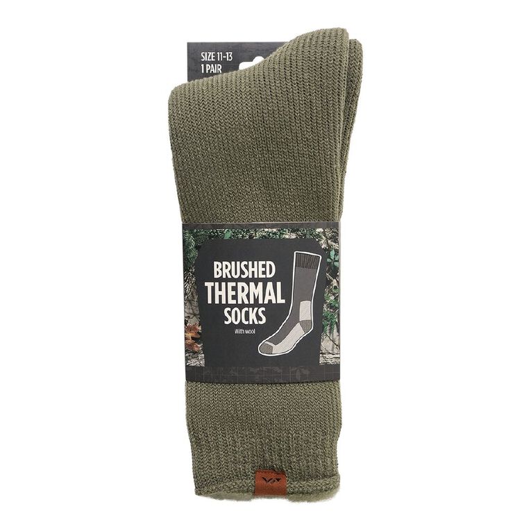 Back Country Adults' Brushed Thermal Socks 1 Pack, Green Mid, hi-res
