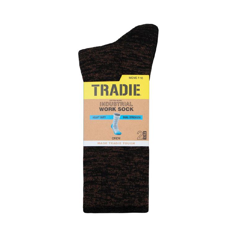 Tradie Men's Tough Work Socks 2 Pack, Brown, hi-res