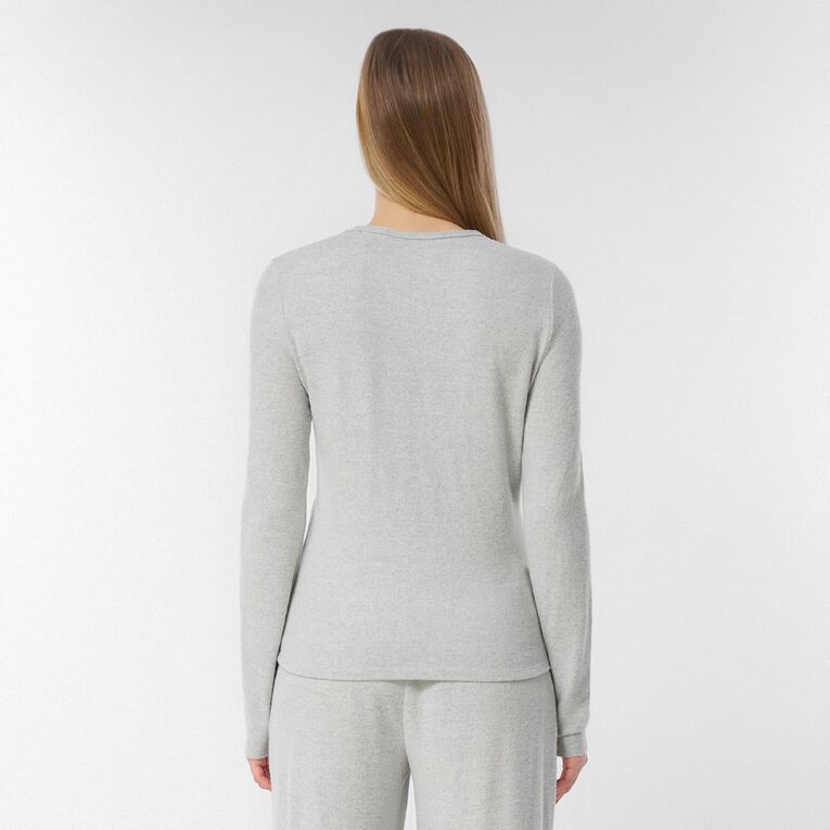 H&H Women's Brushed Knit Long Sleeved Lounge Top, Grey Mid, hi-res