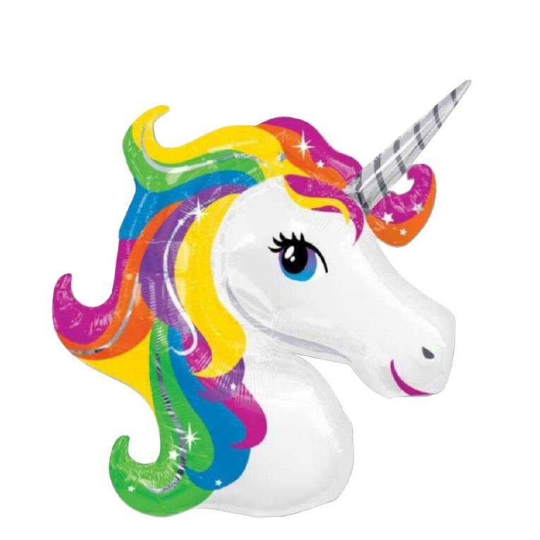 Anagram Supershape Rainbow Unicorn Head Balloon, , hi-res