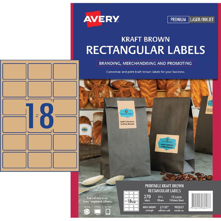 Avery Rectangle Labels Kraft Brown 270 Labels, , hi-res