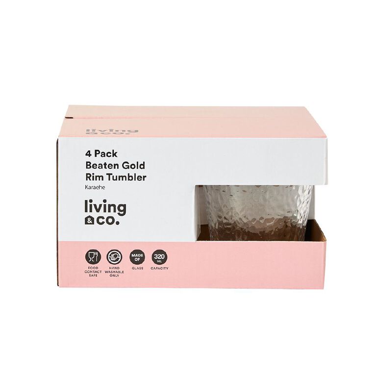 Living & Co Beaten Gold Rim Tumbler Clear 4 Pack, , hi-res