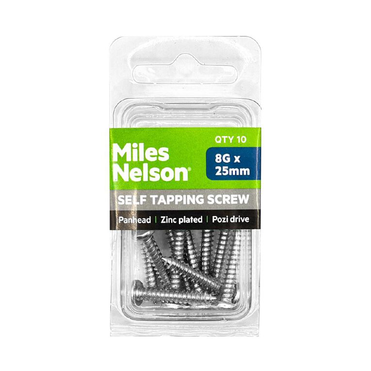 Miles Nelson Zinc Pozi Drive Pan Head Self Tapping Screw 8g x 25mm 10 Pk, , hi-res