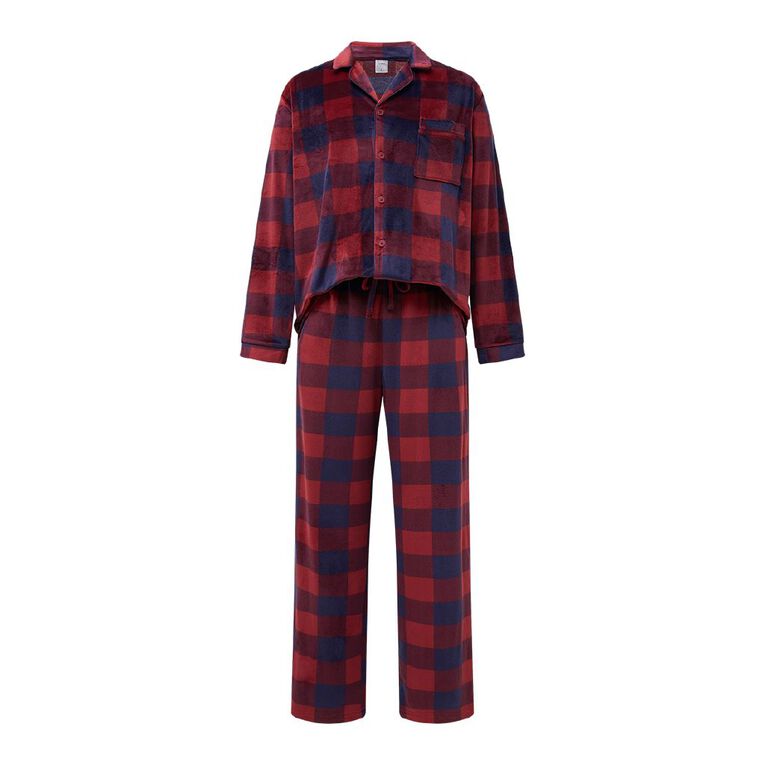 H&H Men's Soft Mink Button Up Pyjama Set, Green Dark, hi-res