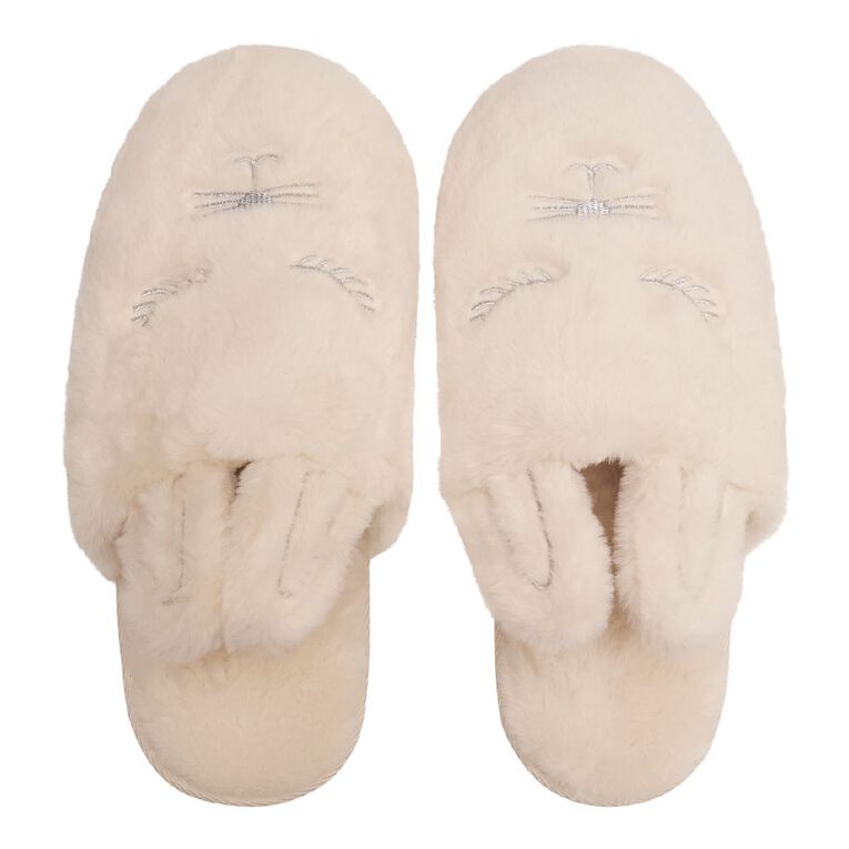 H&H Women's Bunny Scuff Slippers, White, hi-res
