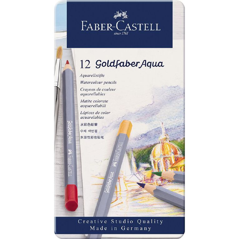 Faber-Castell Goldfaber Aqua Watercolour Pencils in Tin 12 Pack, , hi-res