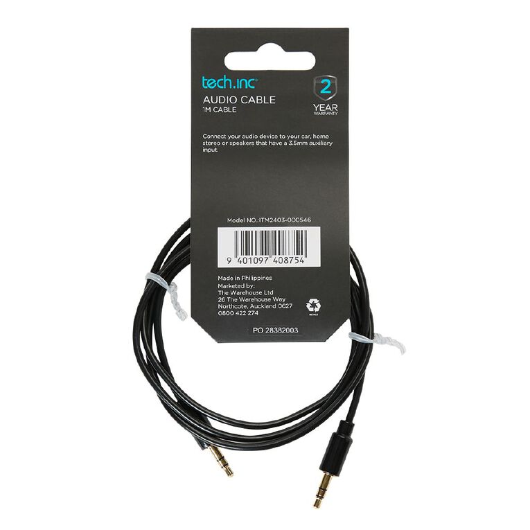 Tech.Inc 3.5mm Aux Cable 1m Black, , hi-res